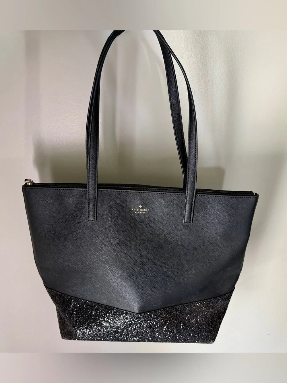 kate spade Black Saffiano Tote with Glitter Base